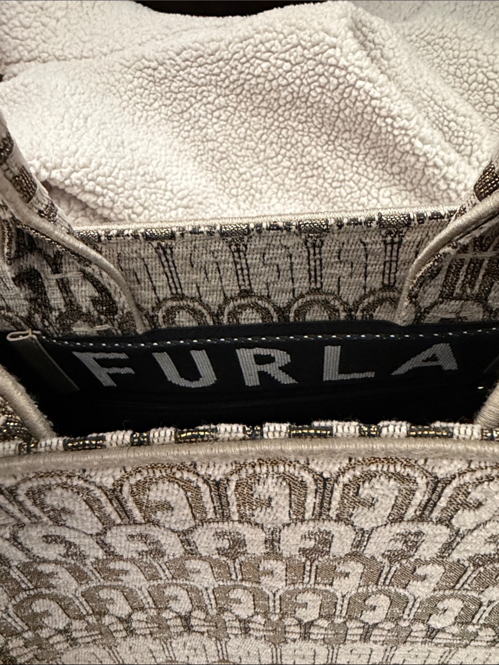 Furla Metallic Beige & Gold Monogram Satchel - Picture 4 of 5